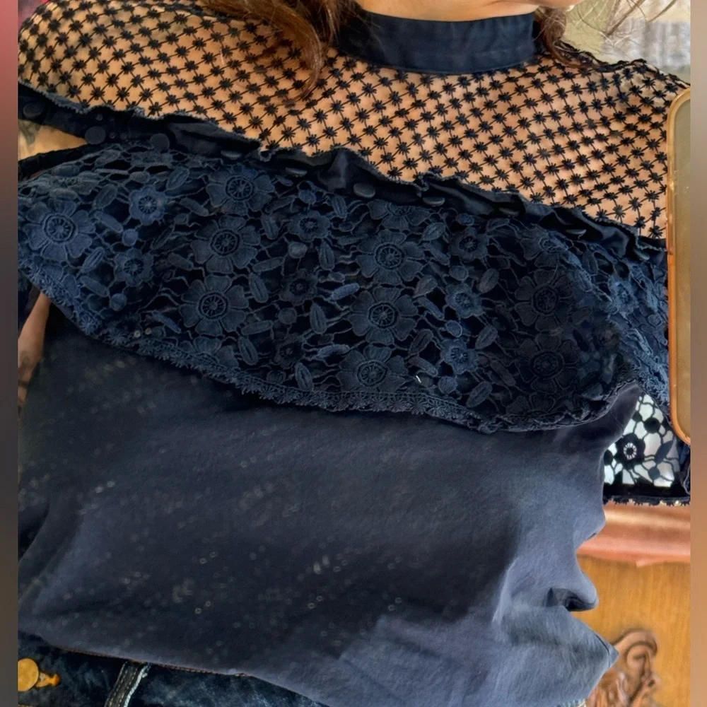 Self-Portrait Navy Lace Blouse - Picture 7 of 9